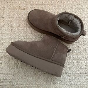 Project Cloud Huggy Platform Leather Shearling Boots